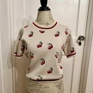 Adrienne Vittadini Red and Cream Knit Sweater